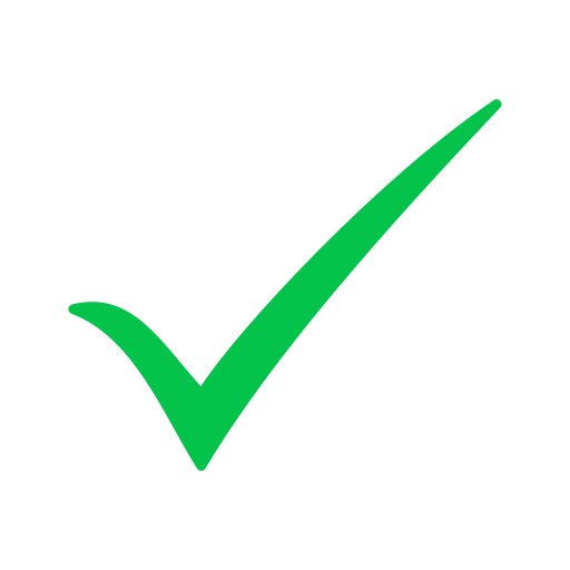 A large green checkmark on a black background.