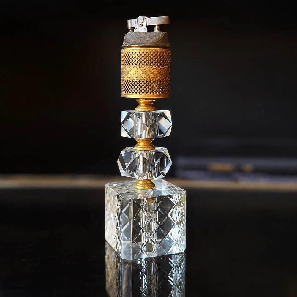 A Crystal and Brass Table Lighter from Gum's Mall of Antiques