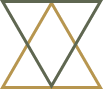 A minimalist geometric design with overlapping gold and black diamond shapes.
