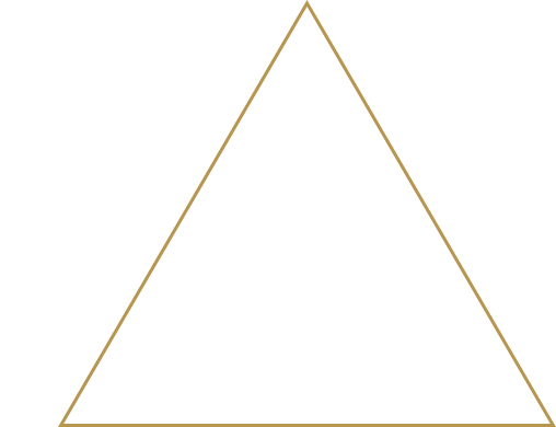 Three overlapping triangles with black background, white and gold outlines.