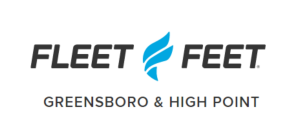 FLEET FEET logo with blue flame design and text 'GREENSBORO & HIGH POINT' underneath.