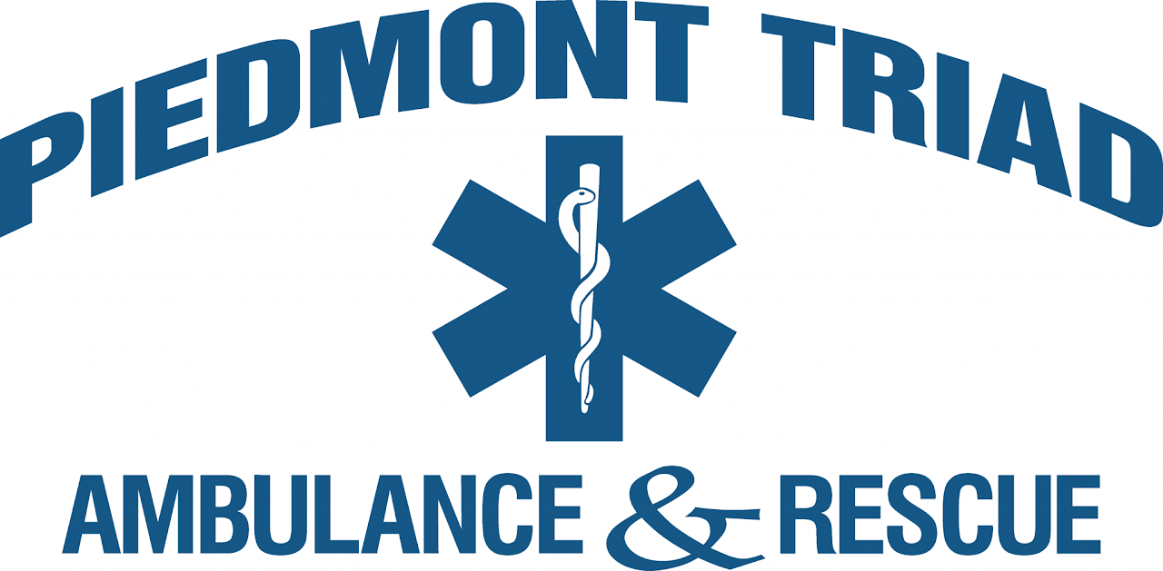 Logo for Piedmont Triad Ambulance & Rescue featuring a blue star of life with a medical staff and snake symbol.