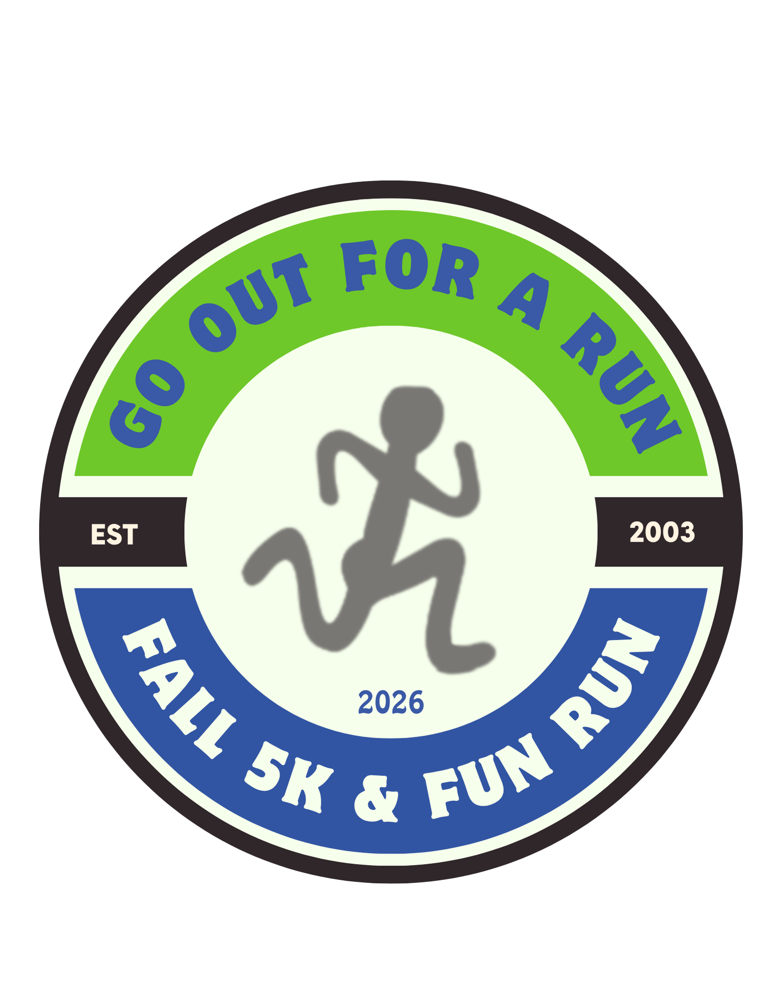 Graphic of a white sneaker with red and blue accents, featuring the text 'GO FAR' in green and blue, and the slogan 'GO OUT FOR A RUN' below.