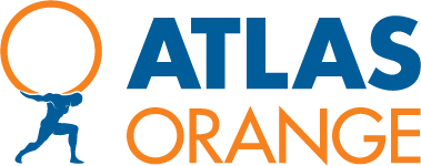 ATLAS Orange logo featuring a stylized figure of a person holding a circle