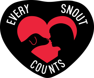 Heart-shaped logo with a red nose and snout, featuring the words 'Every Snout Counts' arranged around it.