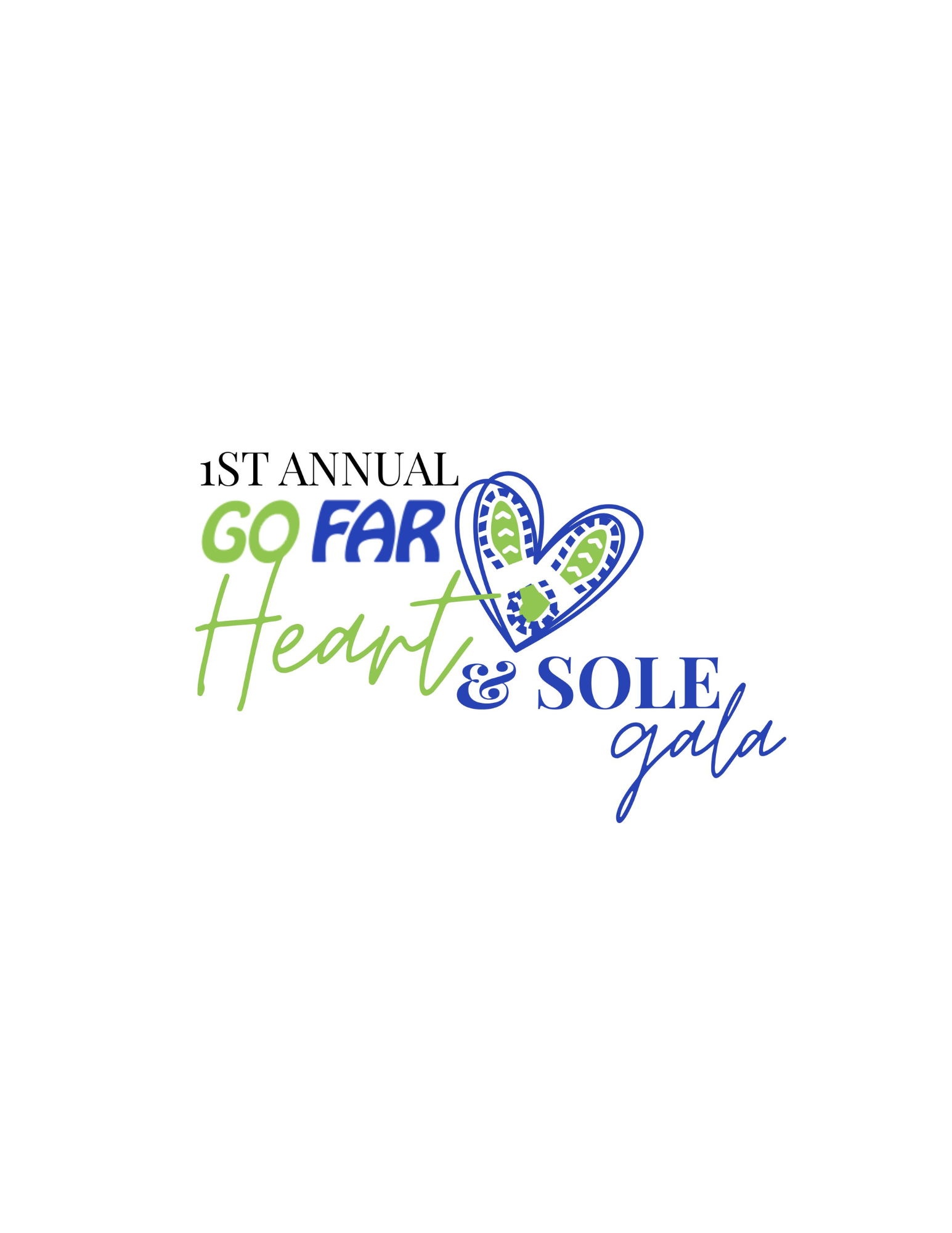 Invitation poster for the 1st Annual GQ Far Heart & Sole Gala on October 8, 2026. Features a couple dressed in formal attire walking together, with decorative text and illustrations of a heart with green footprints inside.