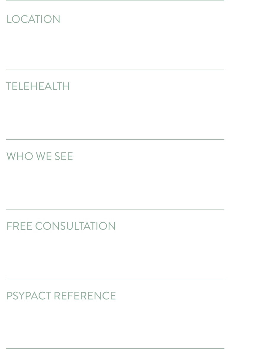Location Castle Rock & Denver, CO Telehealth Available across PSYPACT states Who We See Adolescents (12+) and Adults Free Consultation 20–30 minutes · No commitment PSYPACT Reference psypact.gov/page →
