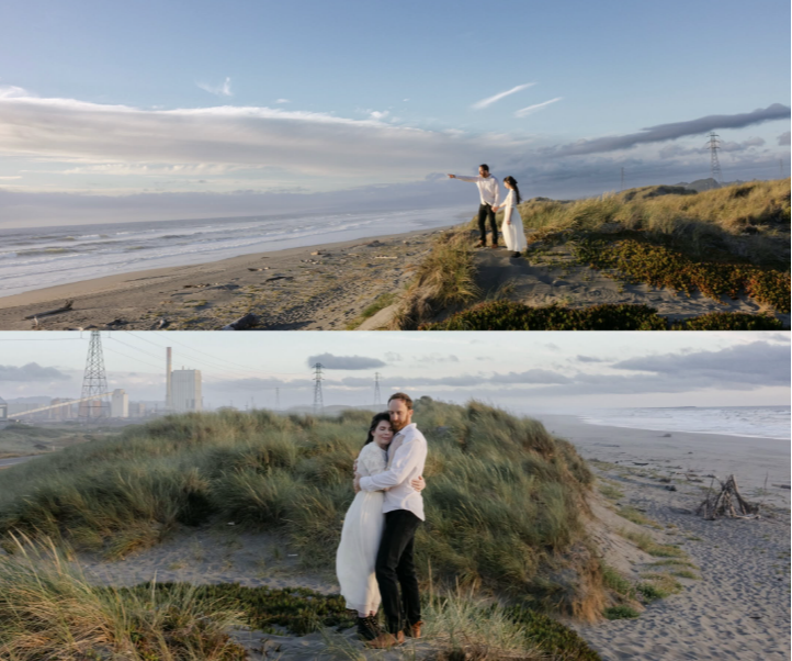 Couple on a rugged beach along the Humboldt County coast