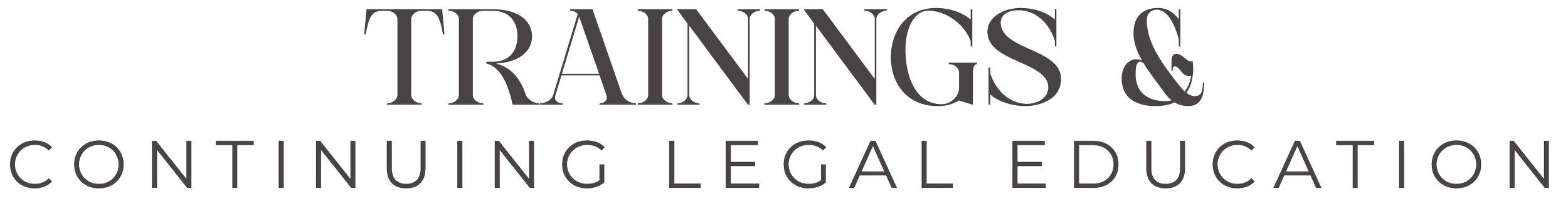 Logo for Trainings & Continuing Legal Education, featuring the text 'TRAININGS & CONTINUING LEGAL EDUCATION' in black and gray fonts.