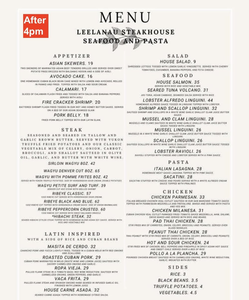 Us Menu Menu | Steaks, Seafood & Pasta | Leelanau Steakhouse — Leelanau ...