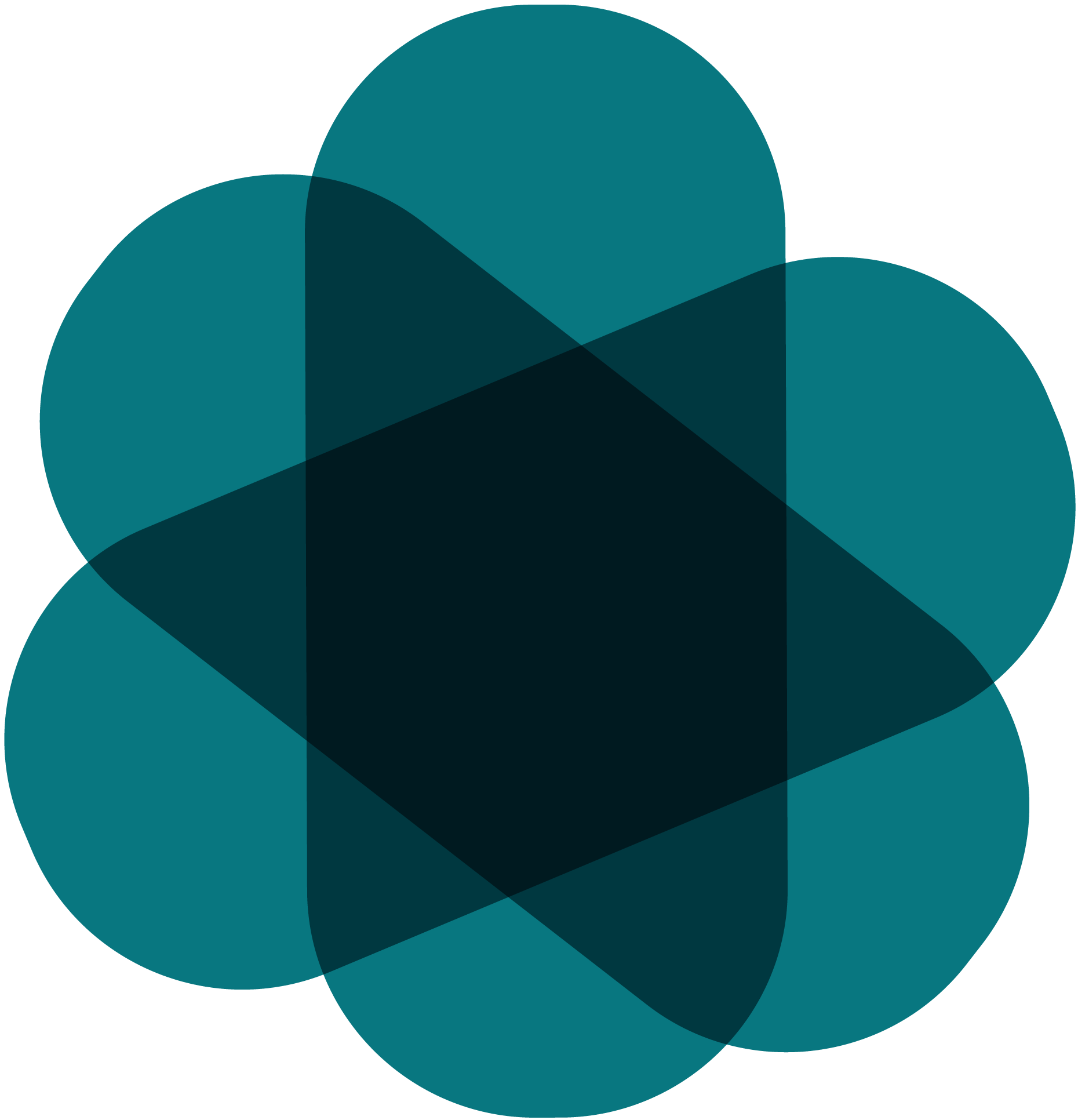 Abstract geometric design with overlapping circles and semi-circles in shades of blue and teal.