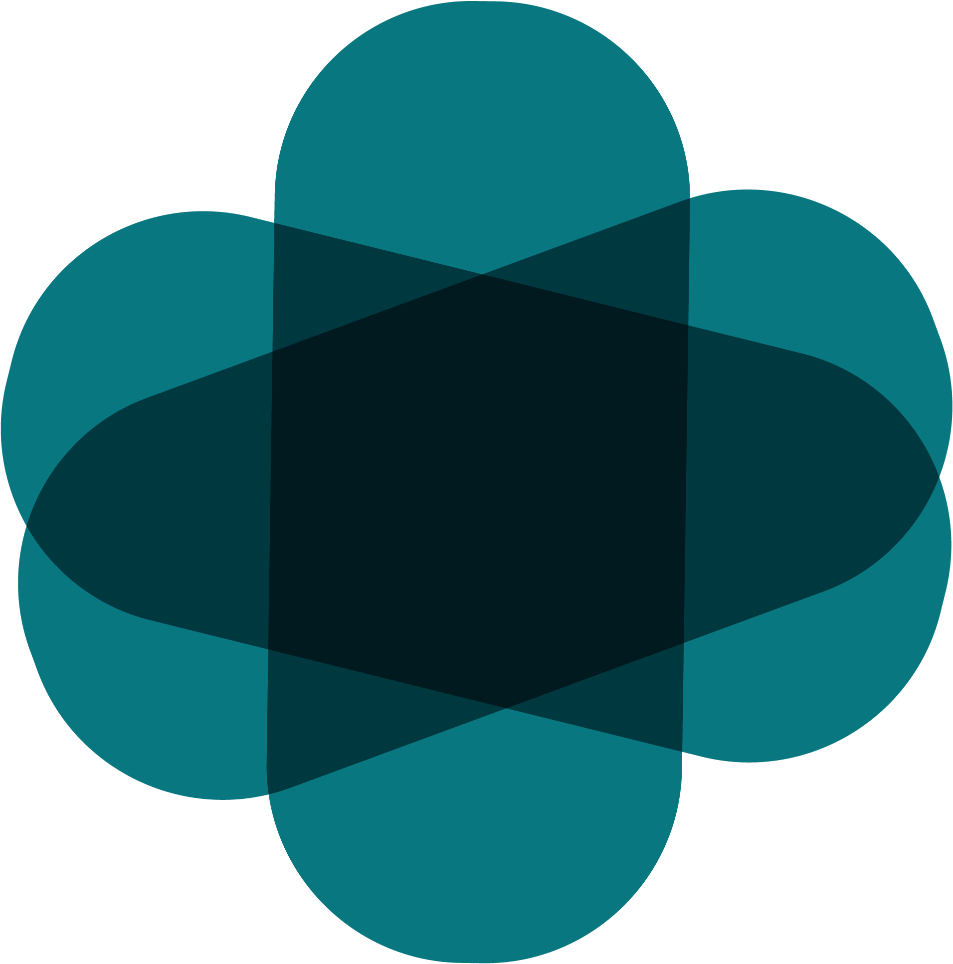 A digital abstract art piece composed of overlapping semi-circular shapes in teal, black, and dark teal colors, forming a layered geometric pattern.
