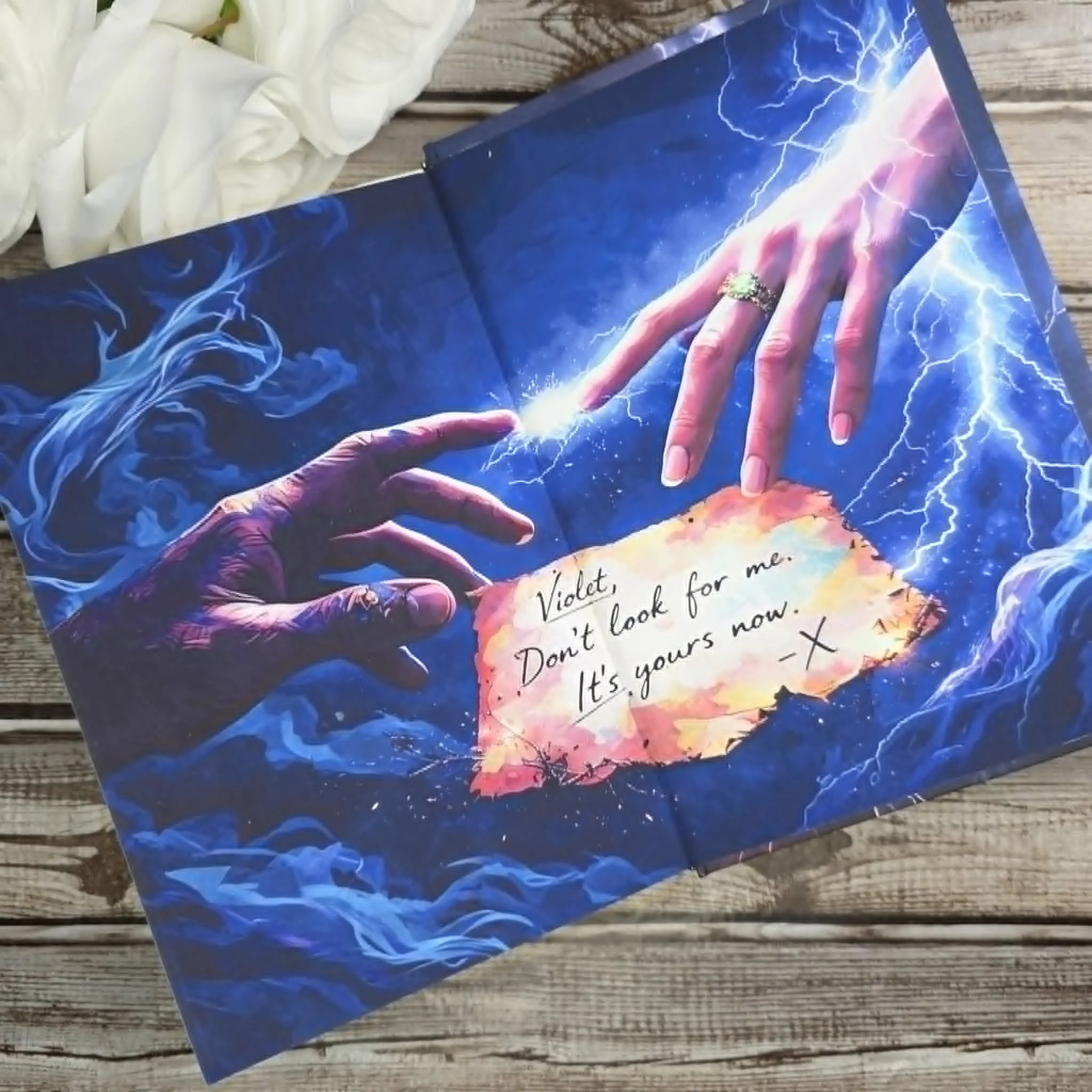 Custom Bound Onyx Storm back end page featuring hands reaching for each other