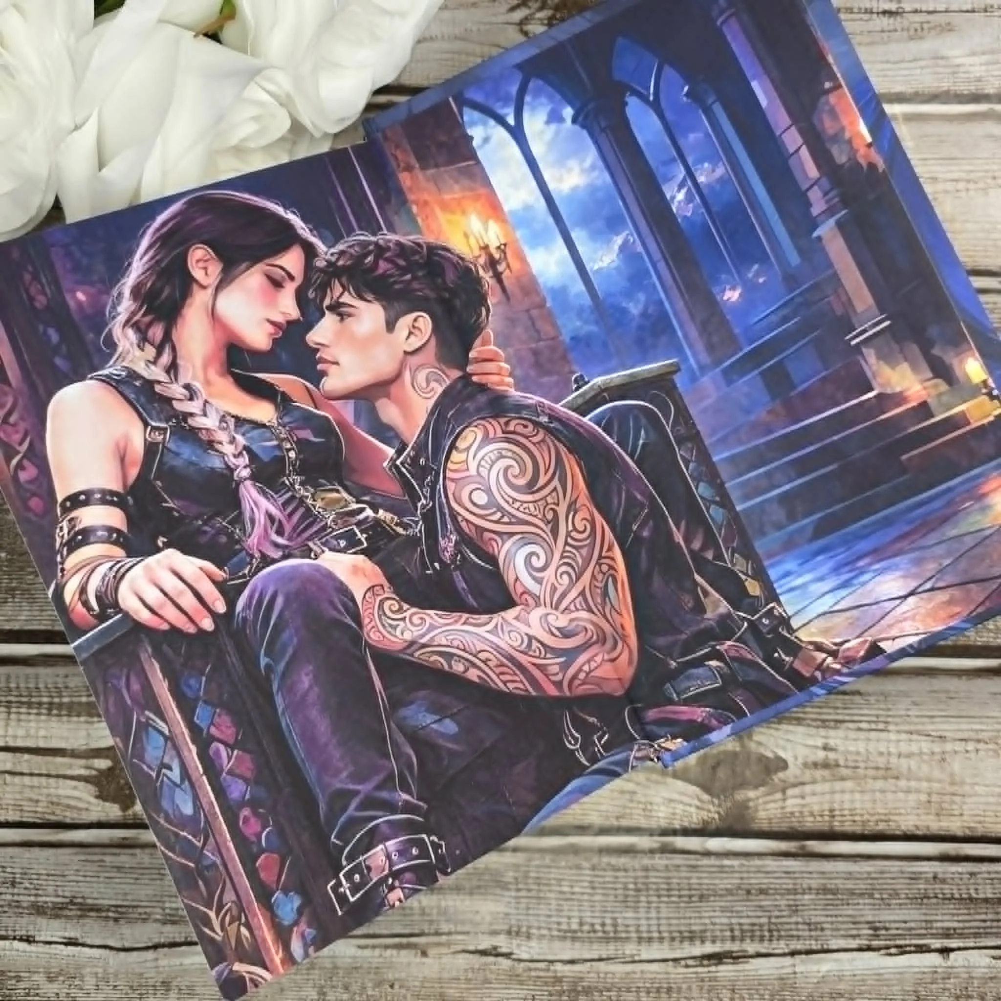 Custom bound Iron Flame Book featuring Violet and Xaden in the famous throne scene