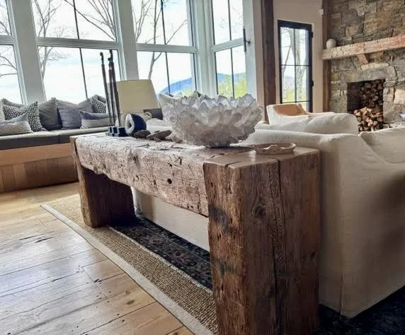 Custom barn beam console table by Red Mountain Construction in East Dorset, Vermont