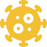Icon of a virus or germ, yellow on a dark background