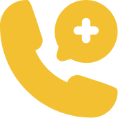 Icon of a yellow phone receiver with a speech bubble containing a plus sign