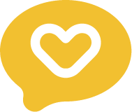Yellow speech bubble with a black outline of a heart inside