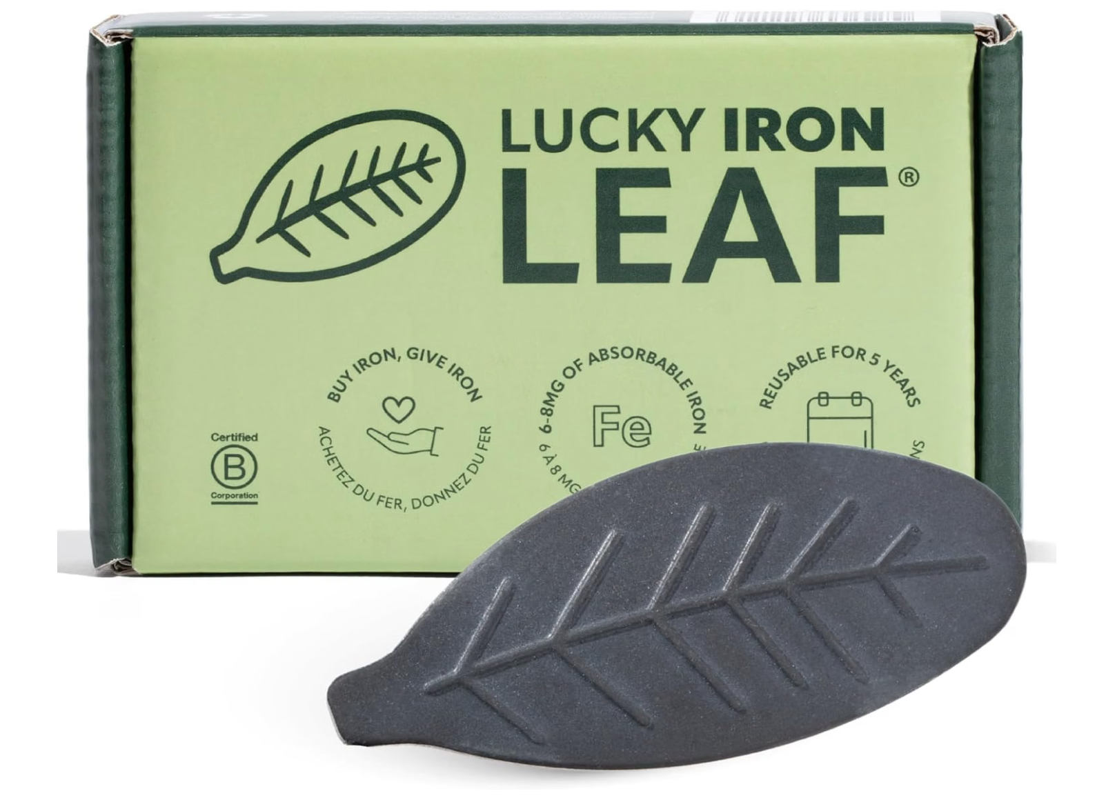 Lucky Iron Leaf reusable cast-iron cooking tool for preparing iron-infused food and water