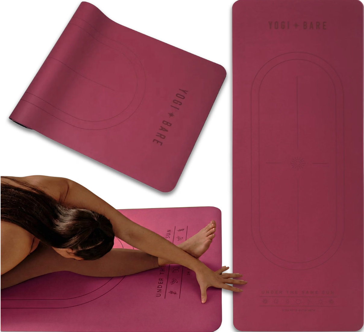 Yogi Bare EverGrip natural rubber yoga mat with alignment markings