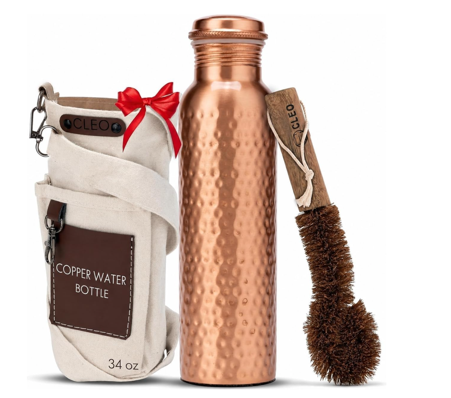 Hand-hammered AVA DESIGNZ 950ml copper water bottle with a wide opening and screw lid