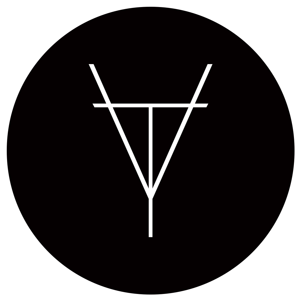 Geometric logo with triangle and vertical line on black background.