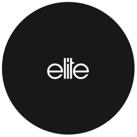 The word "elite" in lowercase, white text on a black background.