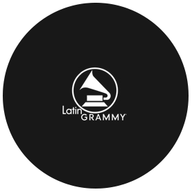 Latin Grammy logo on a black background featuring a stylized gramophone.