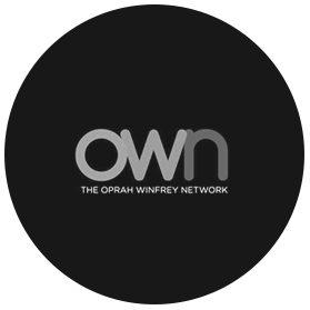 OWN logo, The Oprah Winfrey Network, on black background.