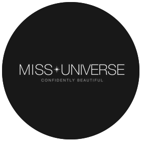 Miss Universe logo with the slogan "Confidently Beautiful" on a black background.