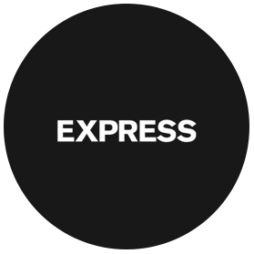 Express logo with white text on a black background
