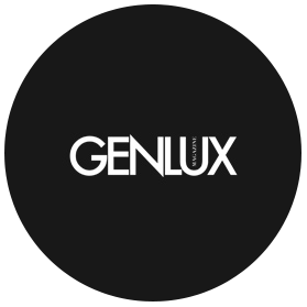 Genlux magazine logo on a black background.