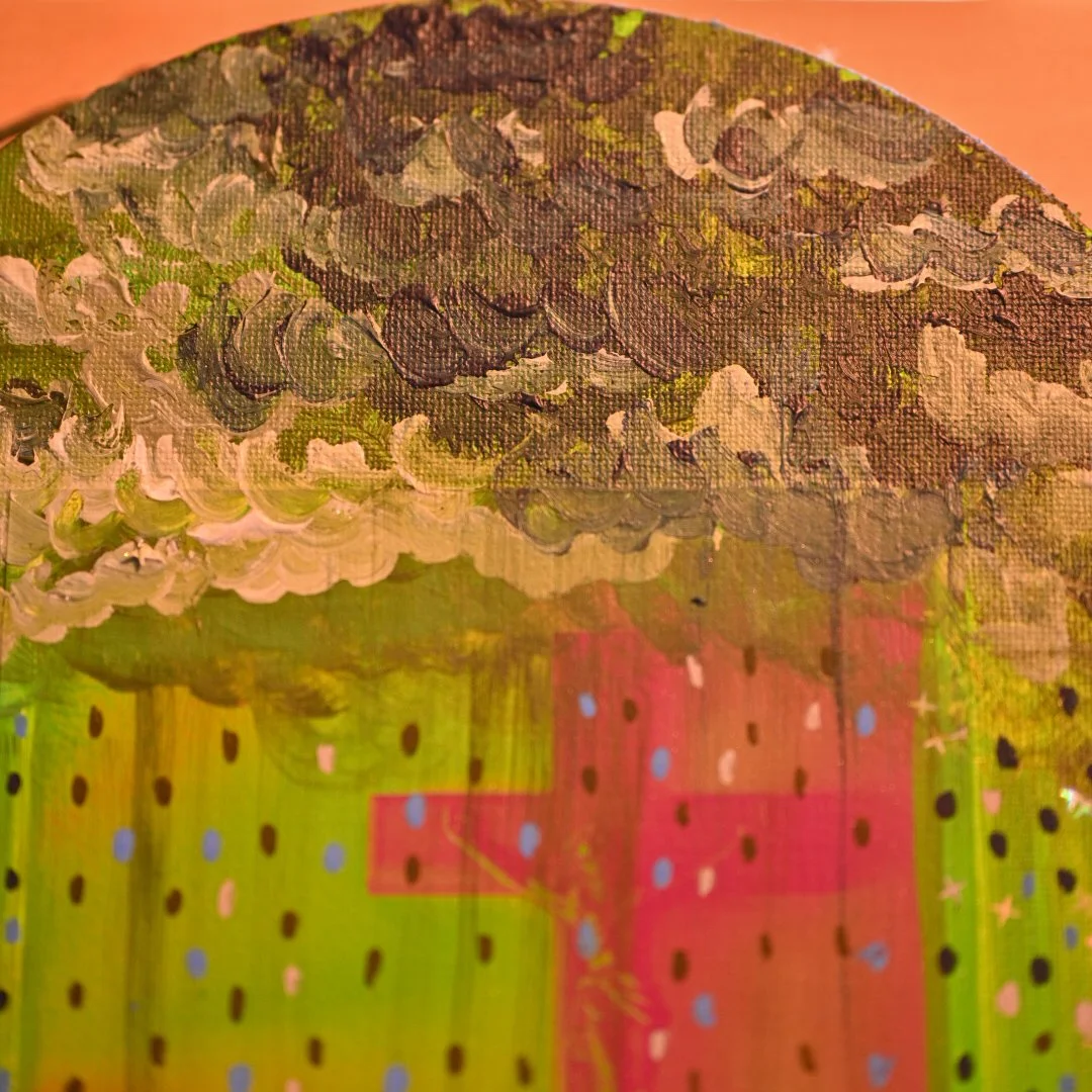 mixed media painting acrylic posca cross rain