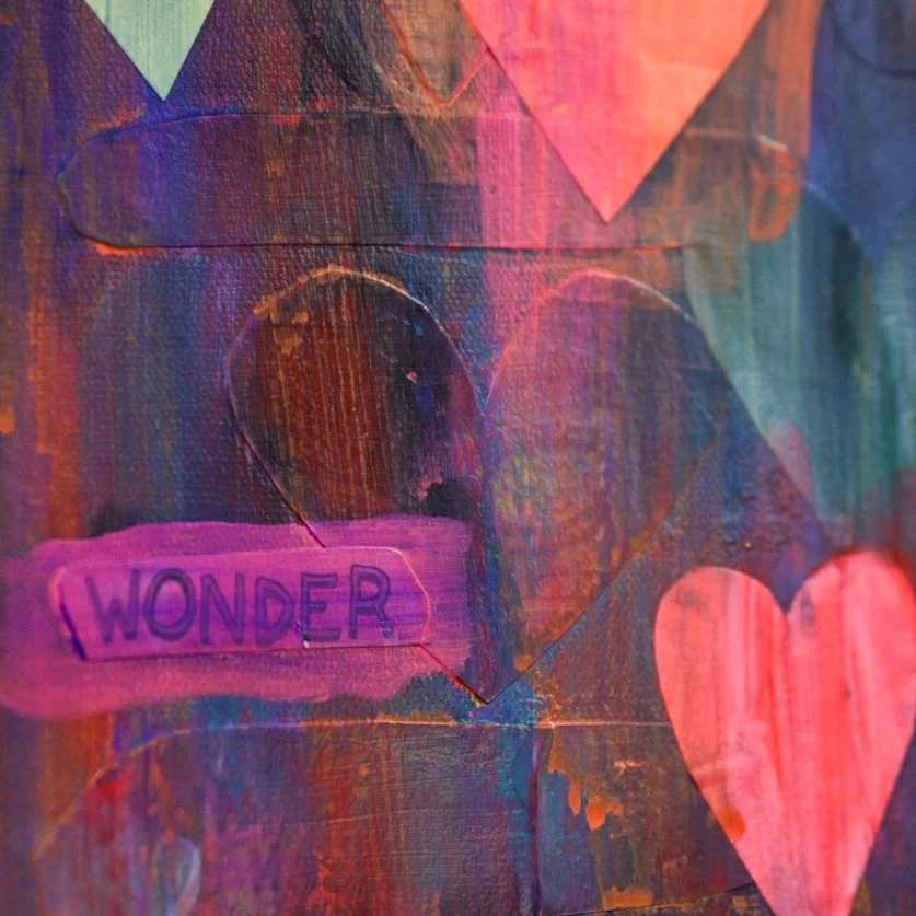 you were the sky, acrylic on canvas, paper hearts, detail shot