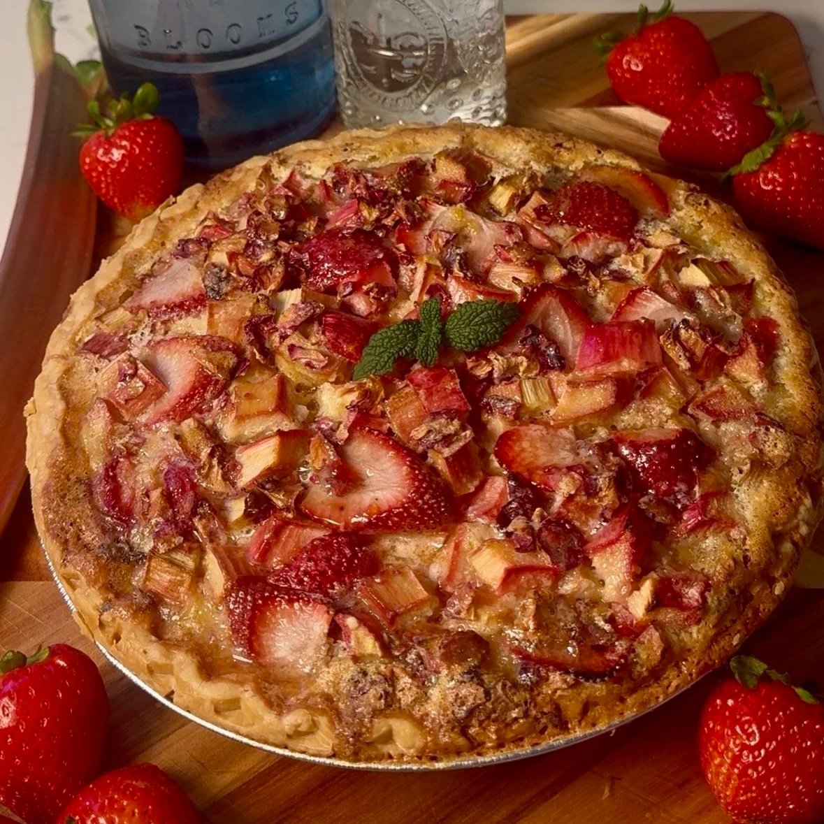 Strawberry Rhubarb &amp; Rose Custard Pie