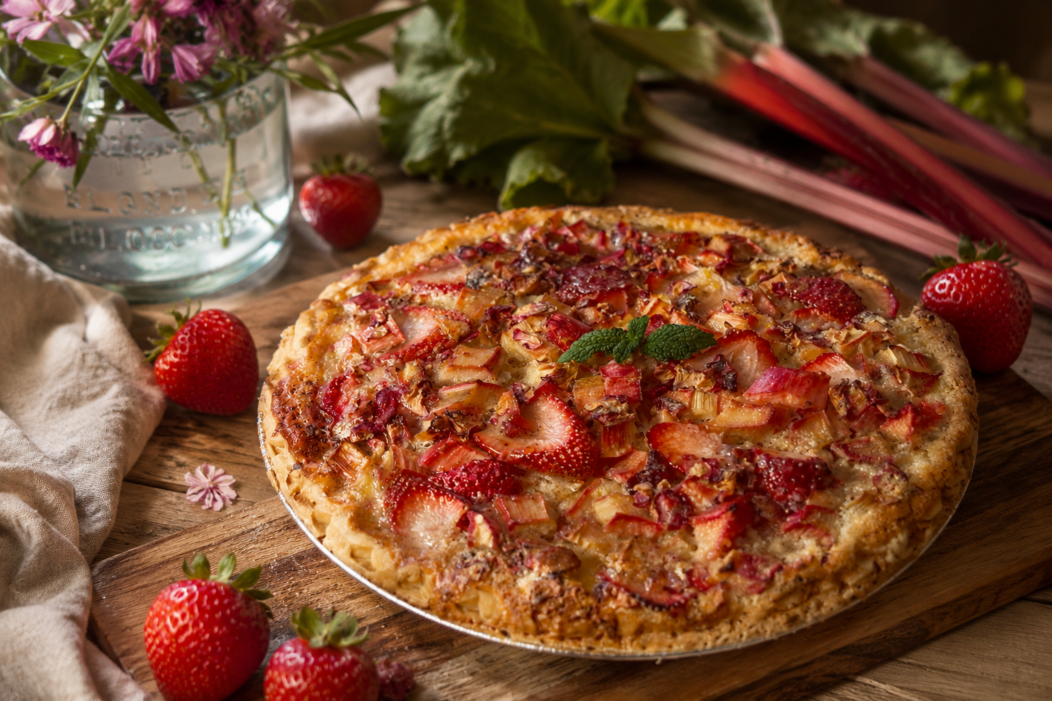 Strawberry Rhubarb &amp; Rose Custard Pie