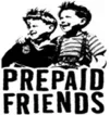 Black and white illustration of two boys, one with curly hair and the other with straight hair, with the text 'Prepaid Friends' underneath.