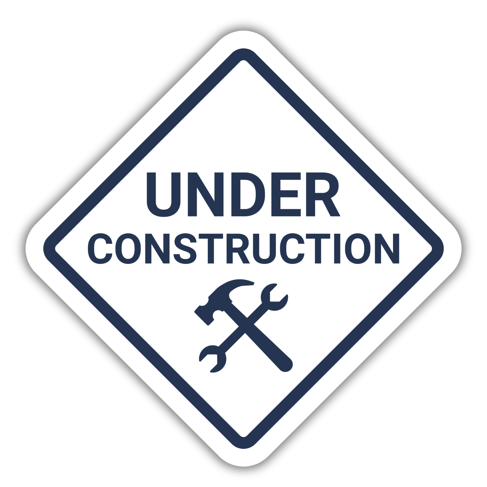 Under construction sign with hammer and wrench icons.