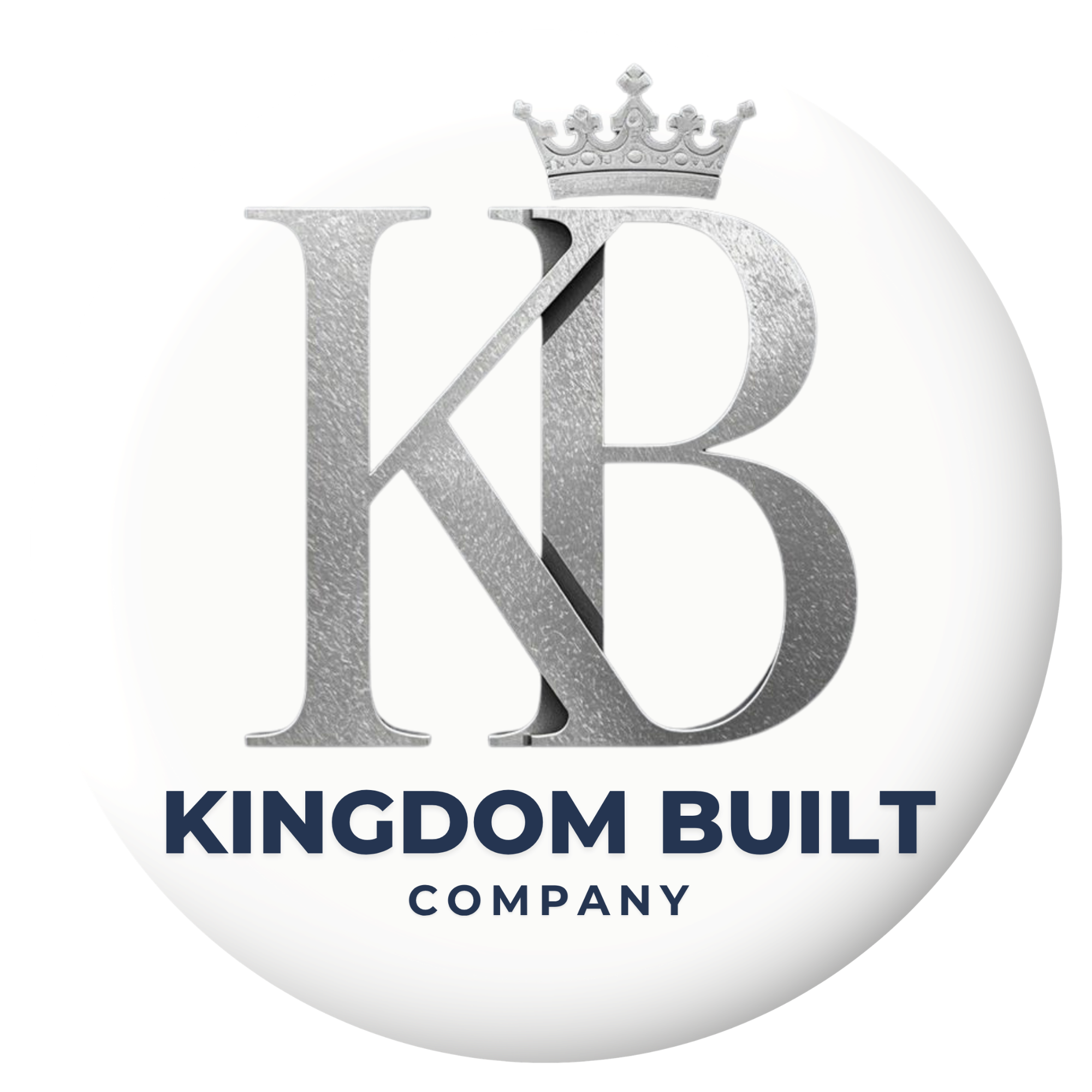 Silver monogram logo with letters 'K' and 'B' and a crown on top, reading 'Kingdom Built Company' underneath.