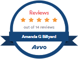 Screenshot of a 5-star review on Avvo with the name Amanda G Billyard.