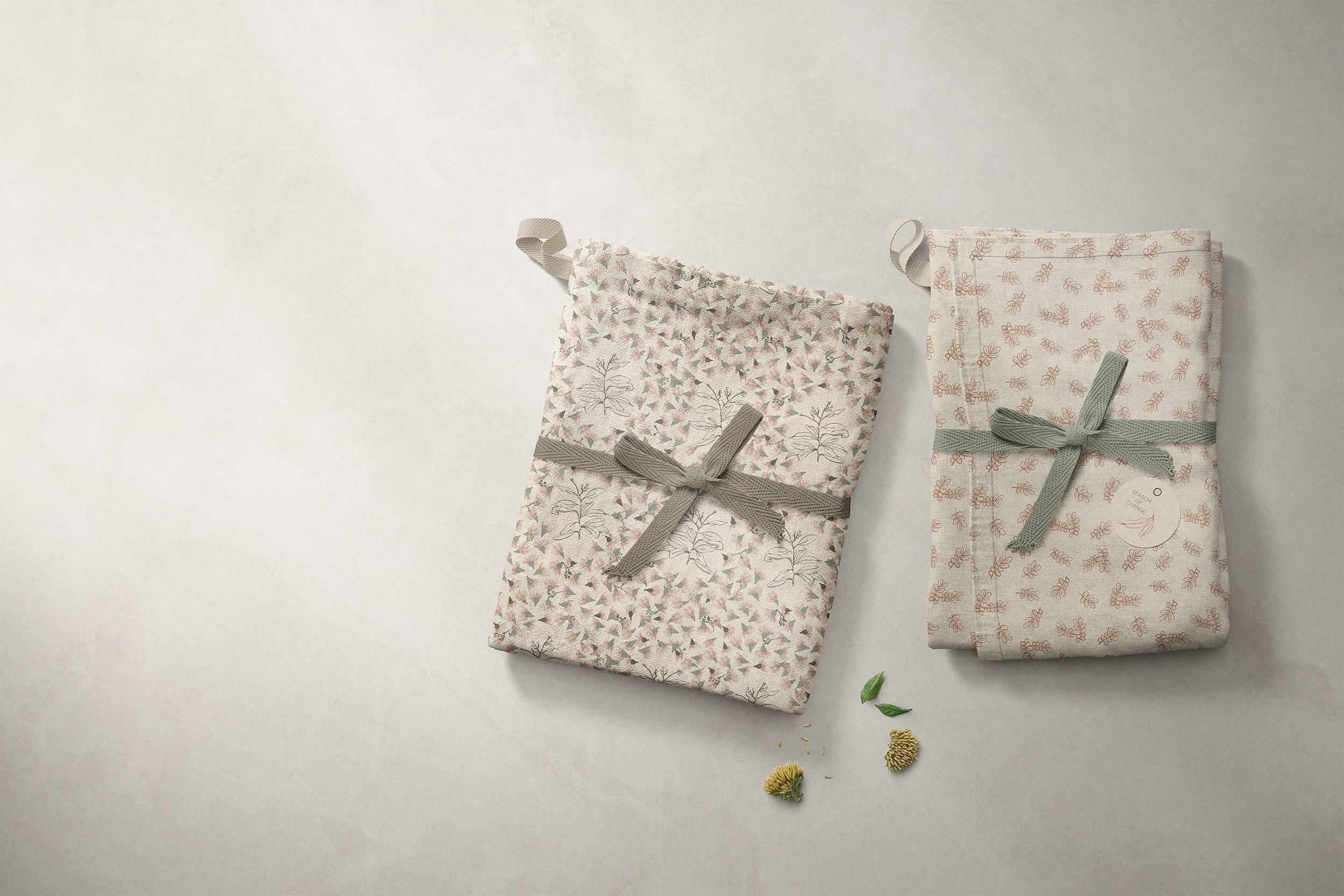 Beneath the Gums surface pattern collection shown on coordinating tea towels.
