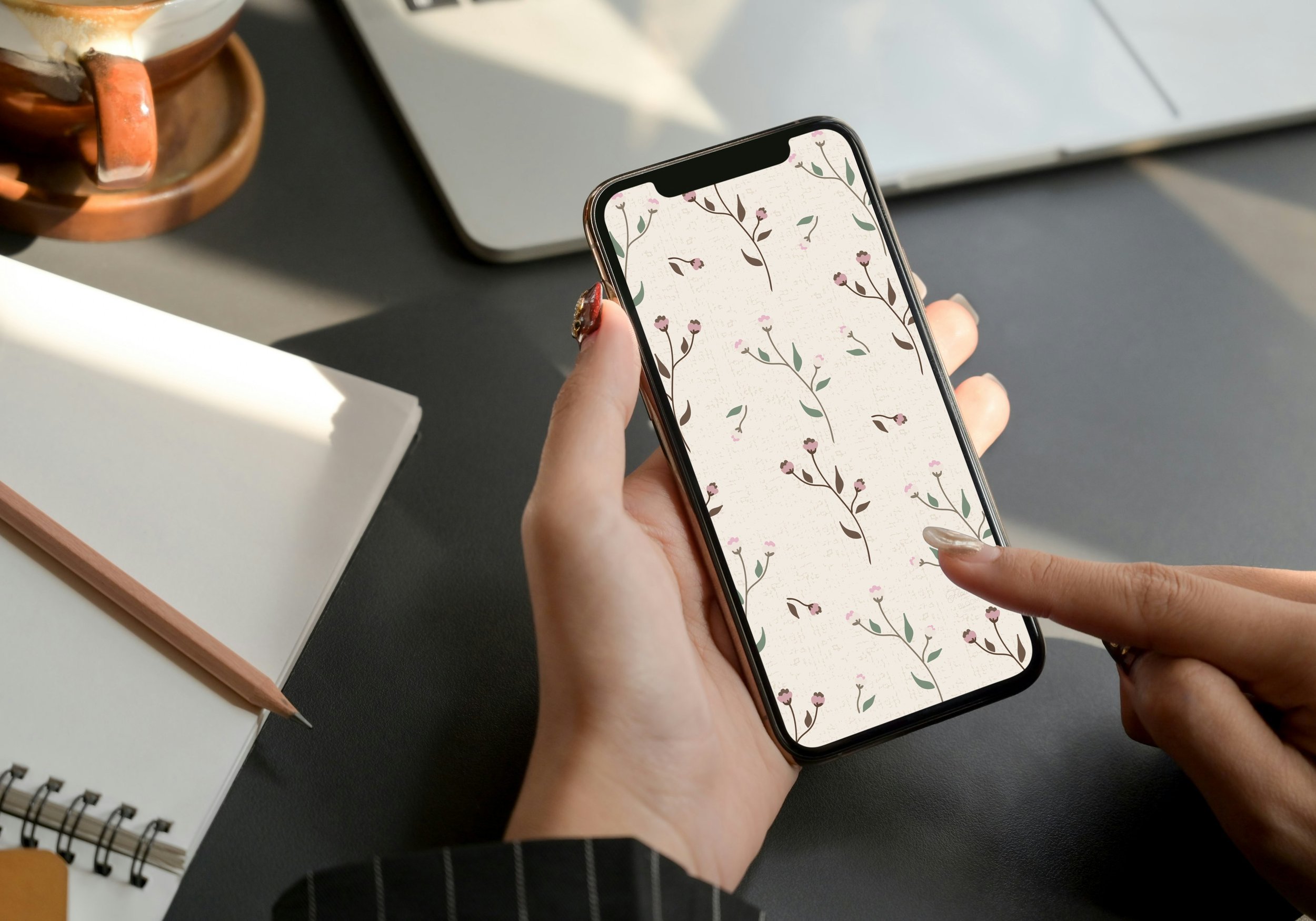 Soft Botanicals nature-inspired phone wallpaper by Flourish & Bloom Designs.