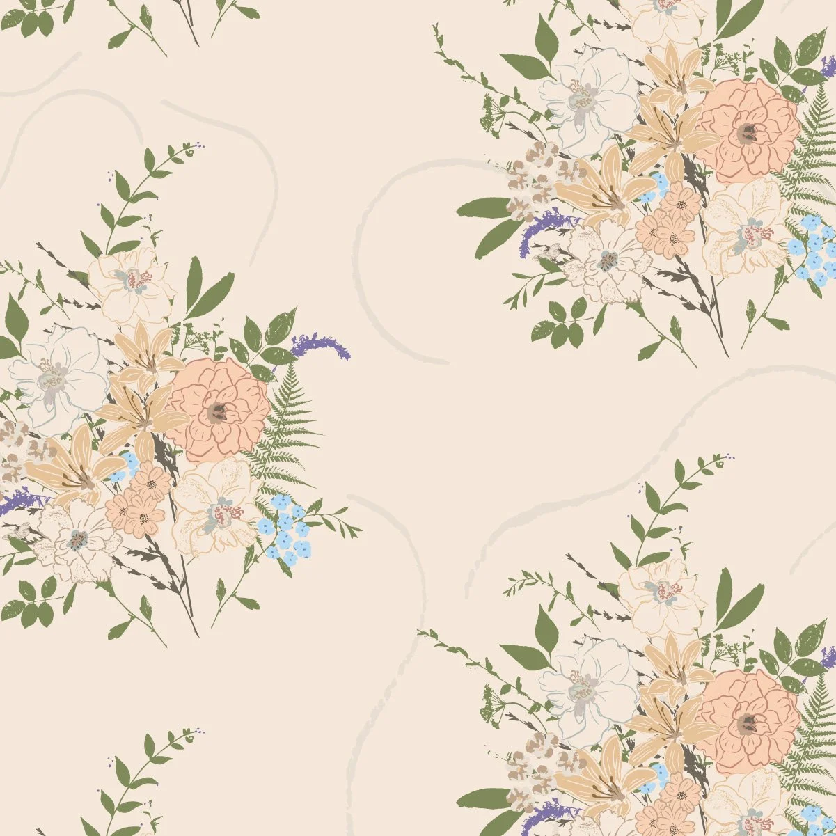 Gathered with Care floral surface pattern featuring hand-drawn roses and foliage from the Memories in Bloom Spring collection.