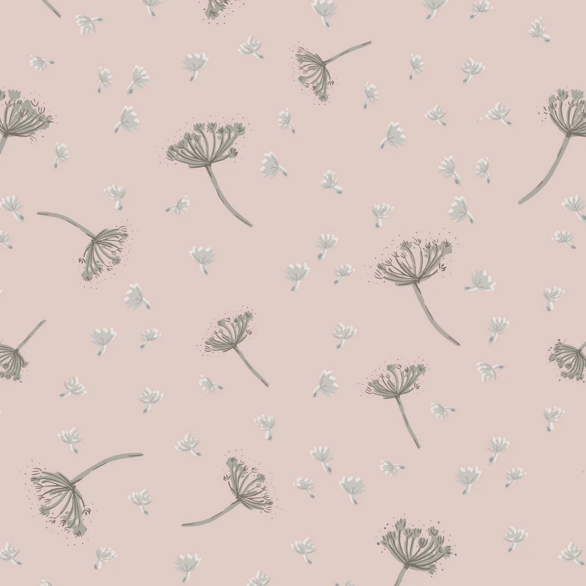 Dandelion Drift surface pattern with softly scattered dandelion motifs from the Springtime Stories collection.