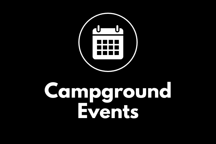 Black background with a white calendar icon above the bold text 'Campground Events'.