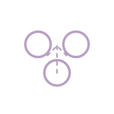 Illustration of a chemical reaction involving three circles and an arrow pointing downward, indicating a process or transformation.