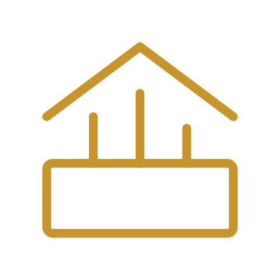 Icon of a house with a shovel inside, symbolizing home construction or renovation.