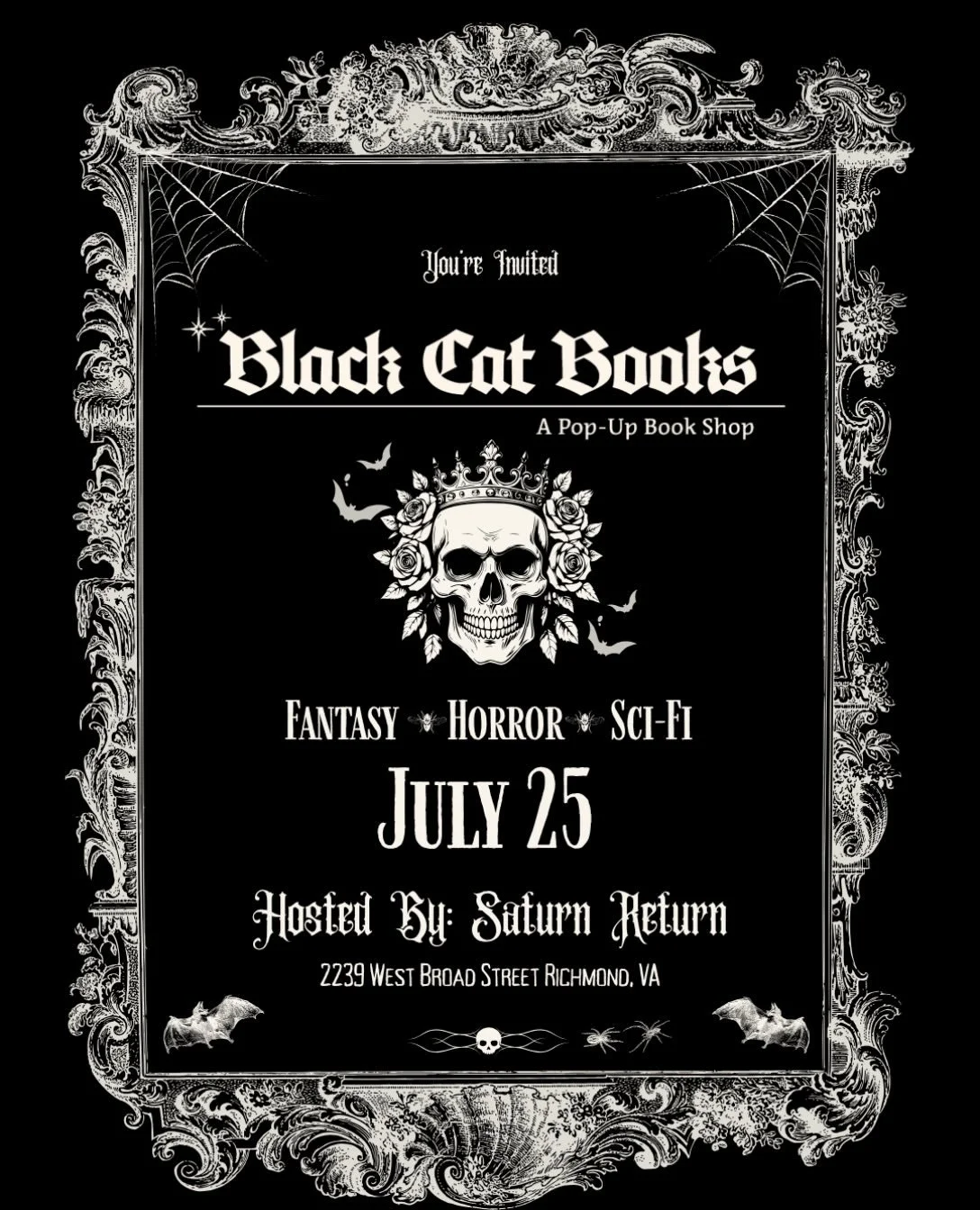 Don&rsquo;t forget, I&rsquo;ll be in Richmond at @shopsaturnreturn next weekend!!! I&rsquo;ll have custom candles, books, jewelry, mugs, and lots of other book adjacent goodies!!! ❤️🐈&zwj;⬛ #richmondva #horrorbookstagram #popup