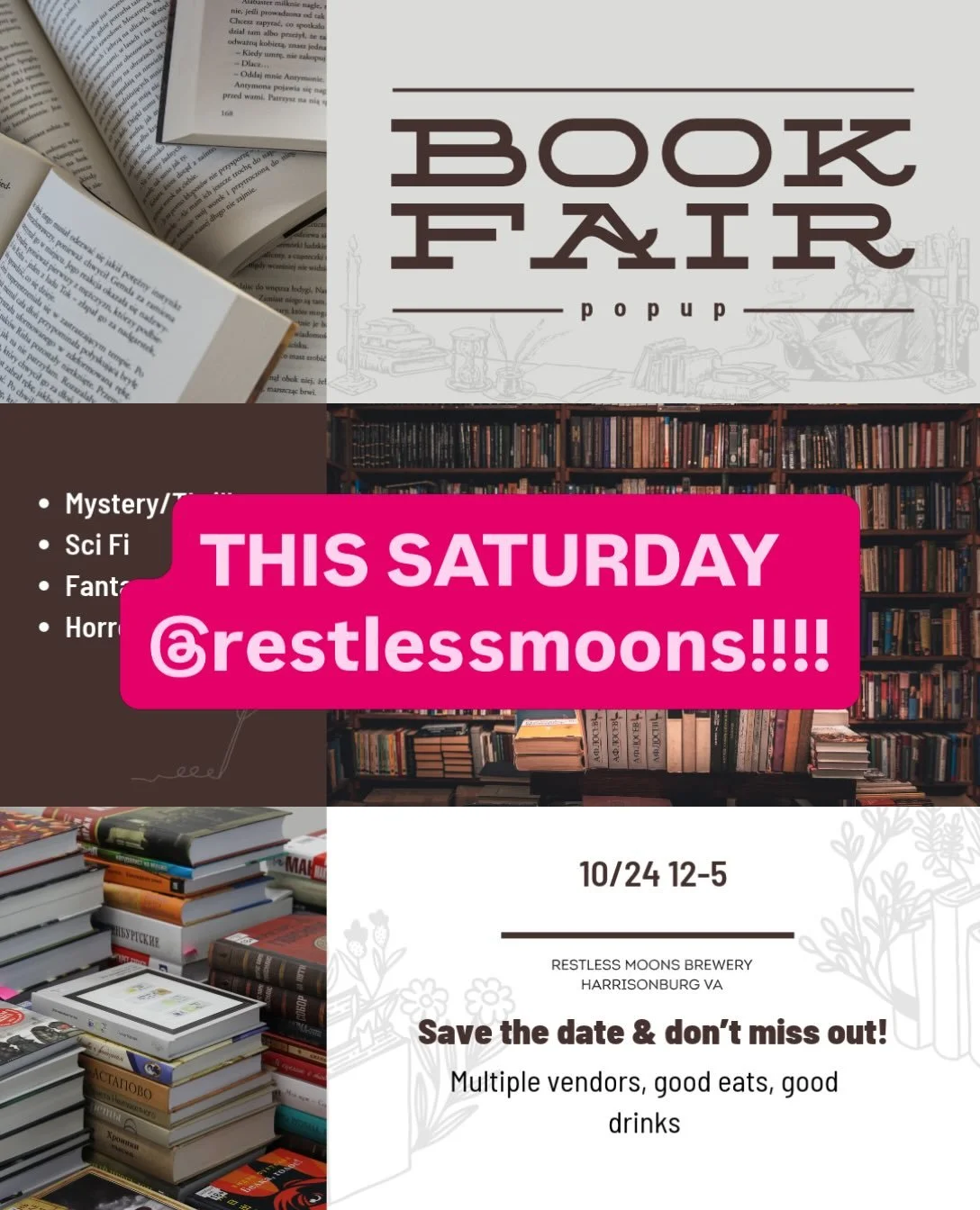 Come visit me and @the_solo_stitch at @restlessmoons this Saturday 12-5! We&rsquo;ll have spooky reads, jewelry, candles, mugs, stained glass and all kinds of fun spooky book merch!!