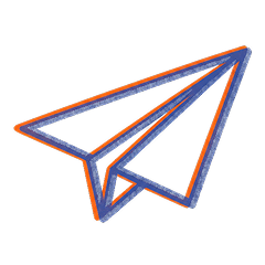 Outline of a paper airplane with an orange border and blue interior.